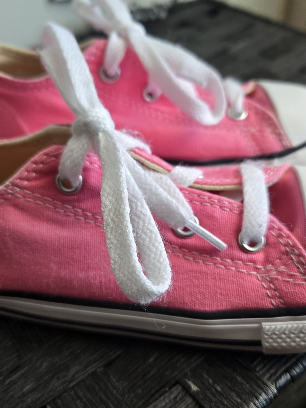 Converse Kids Low Top Canvas Sneakers - Hot Pink with White Accents - Picture 2 of 4
